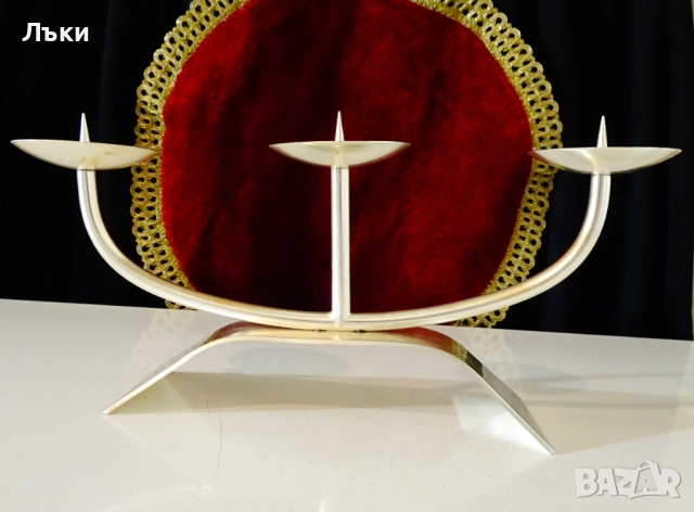 Посребрен троен свещник тройка WMF. , снимка 2 - Антикварни и старинни предмети - 52665016