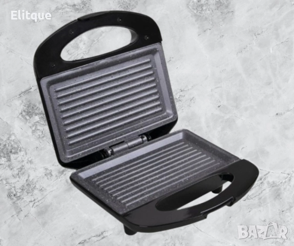 Тостер-сандвич Rosberg 750W, Грил керам.-мрам. плочи, Инокс с черно