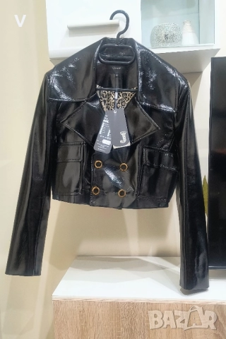 Дрехи Junona Юнона черен блестящ кроп топ бюстие с паднали рамена лачено яке кожен клин , снимка 9 - Корсети, бюстиета, топове - 52467436