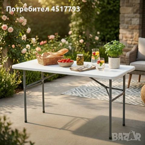 Сгъваема правоъгълна градинска маса, бяла - 181.5 × 74 × 74 см, снимка 3 - Градински мебели, декорация  - 54154426