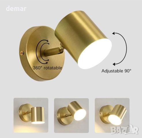 YOOCHUENG Вътрешна стенна LED лампа за четене въртяща се златна регулируема нощна 3 цвята светлина, снимка 7 - Лампи за стена - 46789327