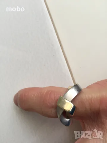 Красив сребърен пръстен със злато , общо тегло 3.48г , проба 85. , снимка 1