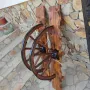 Рафт лампи с автентични реставрирани колела от каруца с ръчно изработени дървени чашки , снимка 11