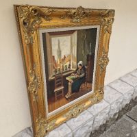 Превъзходна  красива антикварна белгийска авторска майсторска картина масло върху платно , снимка 6 - Антикварни и старинни предмети - 45404733