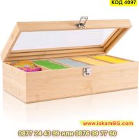 Дървена кутия за чай с 5 отделения от 100% естествен бамбук - КОД 4097, снимка 4 - Кутии за съхранение - 45495857