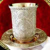 Посребрена медна чаша с чиния,вълшебство. , снимка 1 - Антикварни и старинни предмети - 45912783