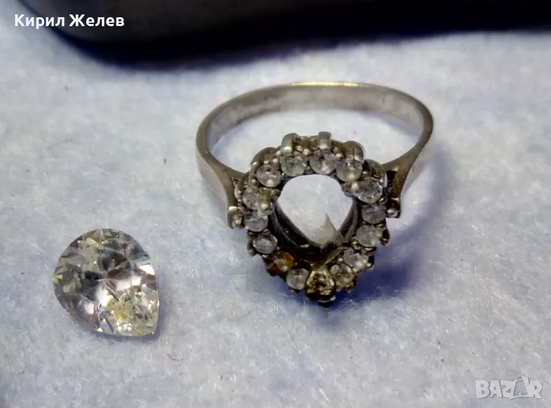 СТАР СКЪПОЦЕНЕН СРЕБЪРЕН ПРЪСТЕН СРЕБРО 925 с БРИЛЯНТНО ФАСЕТИРАН ЦИРКОН НУЖДАЕЩ се от МОНТАЖ 38045, снимка 1