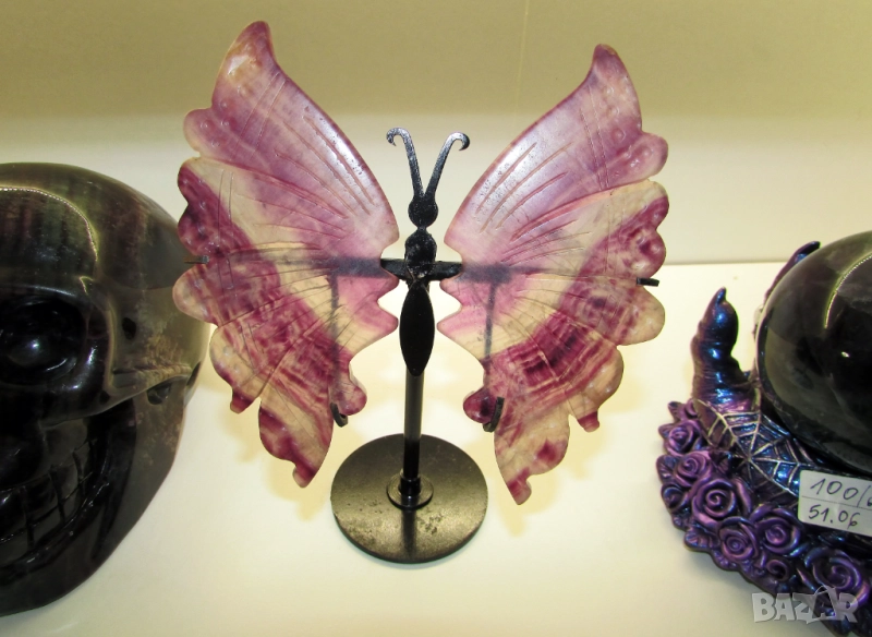 Пеперуда от прозрачен лилав флуорит 16см, снимка 1