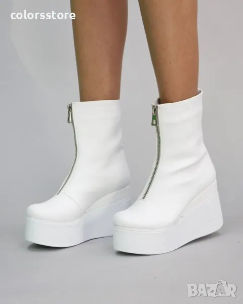 Боти на платформа - бяла кожа - LT40, снимка 1