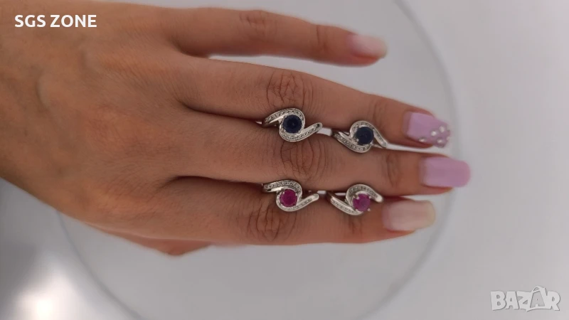 СРЕБЪРНИ ОБЕЦИ СЪС РУБИНИ САПФИРИ , снимка 1