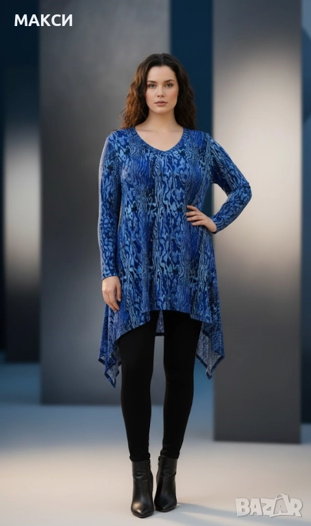 Разкошна памучна маркова елегантна еластична А-симетрична туника в модернистичен десен /аутлет/, снимка 1