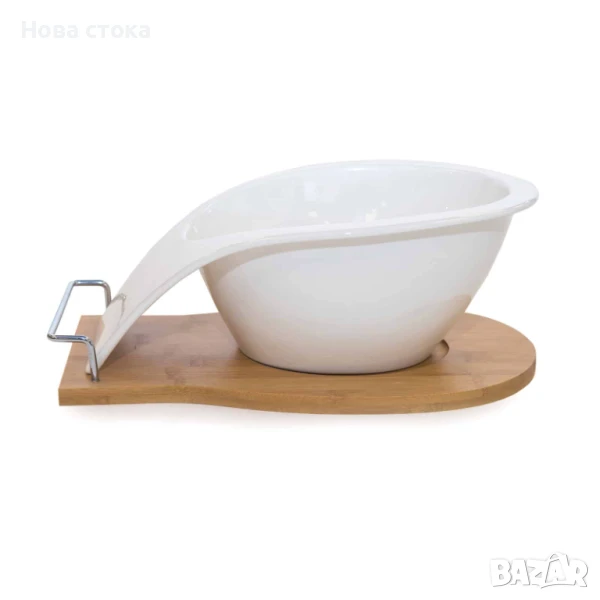 Керамична купа на дървена поставка, 2 размера, снимка 1