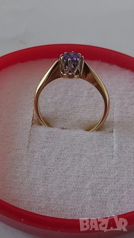 Златен пръстен с аметист, снимка 2 - Пръстени - 52857474