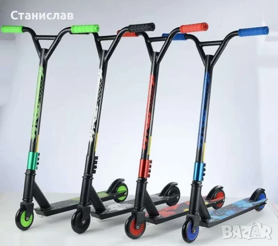 Усилена тротинетка за трикове с метална спирачка и гумени ръкохватки., снимка 1