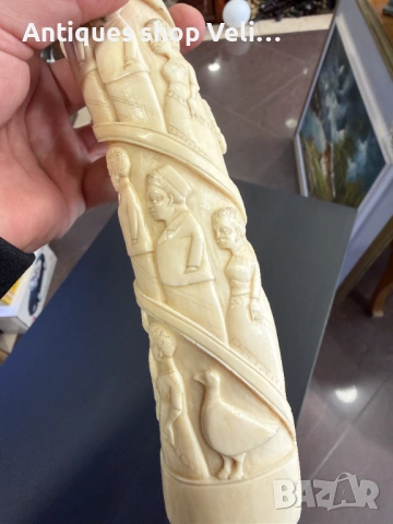 Резбована африканска скулптура от кост №7940, снимка 7 - Други ценни предмети - 53810133