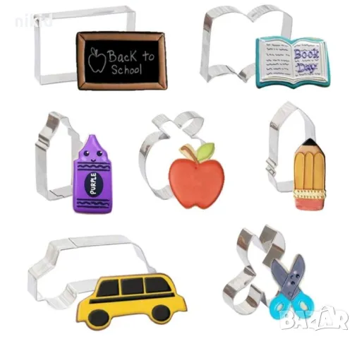 книга ножица молив ябълка бус училище метална форма резец сладки тесто фондан декор