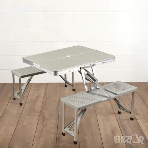Нови от ВНОСИТЕЛ Алуминиева сгъваема маса с 4 стола за пикник ,85x67x67 см тип куфар., снимка 7 - Къмпинг мебели - 50098494