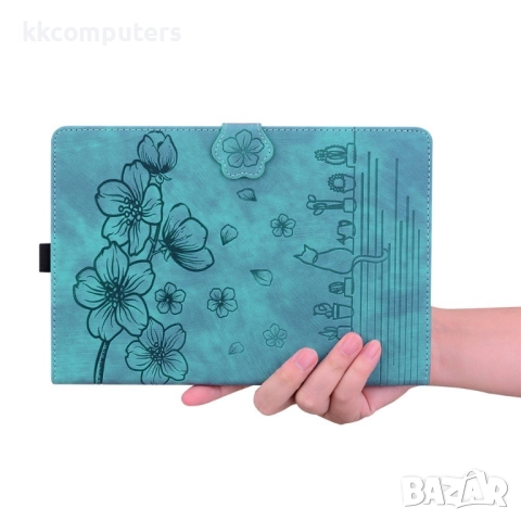 Samsung Galaxy Tab S11 Ultra-Кожен калъф с Протектор, Дизайн Цветя & Котка, Стойка и Държач за писал, снимка 10 - Калъфи, кейсове - 52088632