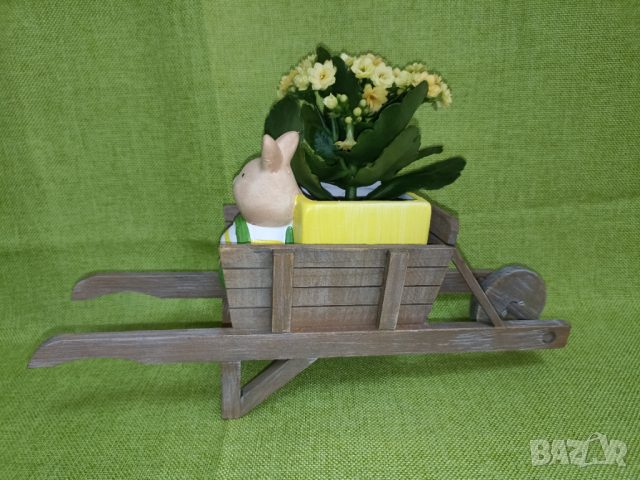 Дървена каручка със саксийка и зайче, снимка 7 - Други стоки за дома - 45072144
