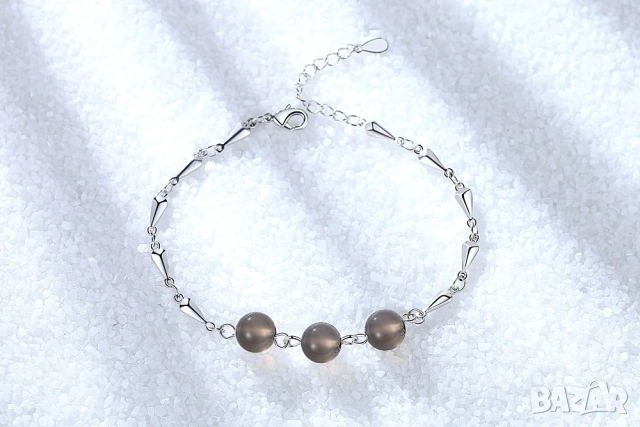 Елегантна Гривна с Перли в Сив Нюанс и Сребърно Покритие, Посребрена S925!, снимка 2 - Гривни - 52042480