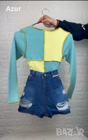 дамски комплект двуцветна блуза и дънкови панталонки , снимка 2 - Комплекти - 46387244