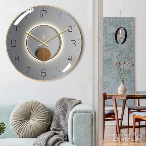 Стенен часовник за дома и офиса – Дизайн от дърво и стъкло в бяло и златно (Ø 30 см) 4445