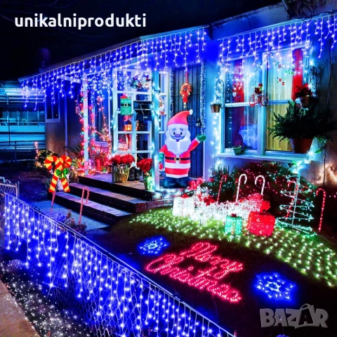 Външни коледни лампички завеса гъста 6м х 60см с флаш ефект бял, снимка 2 - Лед осветление - 52264485