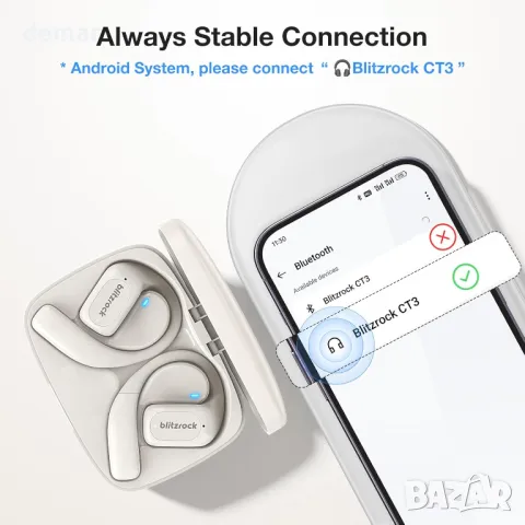 Слушалки с отворено ухо BlitzRock, Bluetooth 5.4, подобрен бас, меки кукички за уши, IPX5, снимка 8 - Безжични слушалки - 47525085