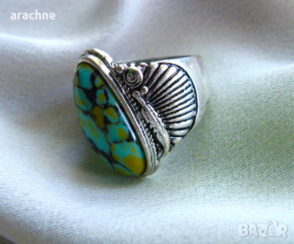 Американски сребърен пръстен с тюркоаз от Аризона, снимка 3 - Пръстени - 45009947