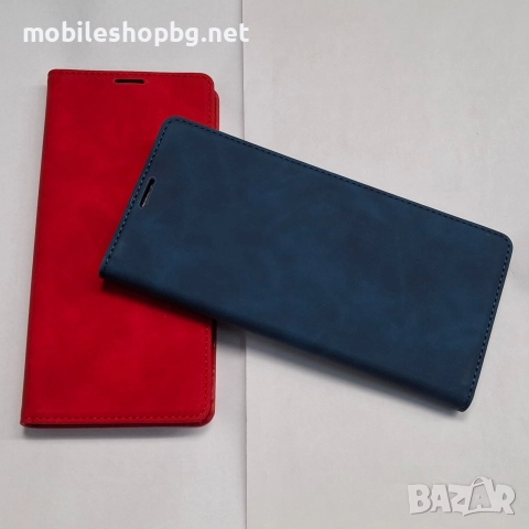 Redmi 15C калъф страничен с прегради и закопчаване червен син