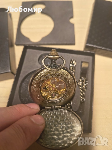 Джобен часовник TREEWETO, мъжки, механичен, с двоен капак, изцяло метален, алхимик, скелет , снимка 4 - Мъжки - 53854912