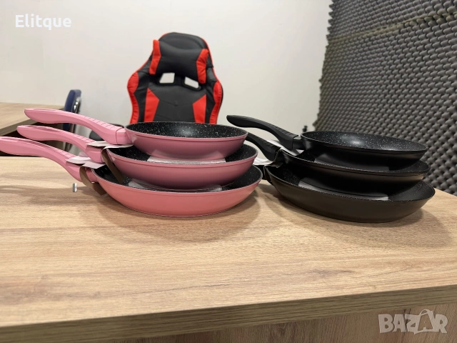 Комплект тигани Cheffinger с мраморно покритие – 3 части за всяка кухня - черен цвят