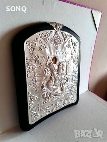 Страхотна Посребрена Икона Свети Георги, снимка 7 - Икони - 45860189