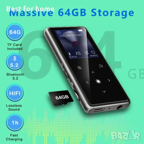AiMoonsa 64GB MP3 плейър с Bluetooth, снимка 3 - MP3 и MP4 плеъри - 50142285
