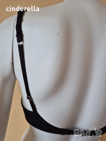 Черен Сатенен Сутиен 70C, С банел, Балконет черно със златно, снимка 8 - Бельо - 53921906