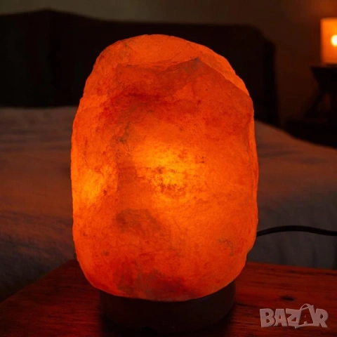 Солна лампа / Лампа от хималайска сол с дървена основа - 3 размера, снимка 9 - Настолни лампи - 53499225