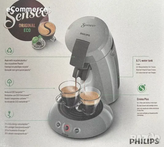 Еспресо кафемашина Philips Senseo Original Eco, снимка 6 - Кафемашини - 49357575