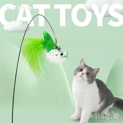 Нов комплект Играчки за котки от пера с вендуза, снимка 5 - За котки - 54203518