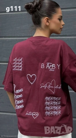 Тениска Karma в бордо и бяло, снимка 5 - Тениски - 53947629