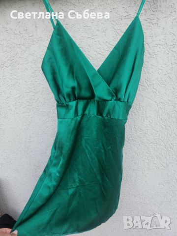 Сатенена рокля в зелено , снимка 2 - Рокли - 45926494