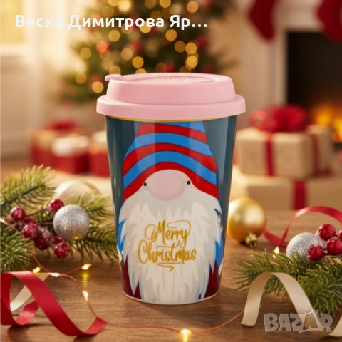 Порцеланова Коледна чаша със силиконов капак, снимка 2 - Чаши - 52562126