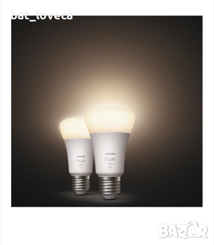 Комплект от 2 смарт LED крушки Philips Hue, Bluetooth, Zigbee, A60, E27, 9.5W (75W), 1055 лумена, То, снимка 3 - Крушки - 53670942