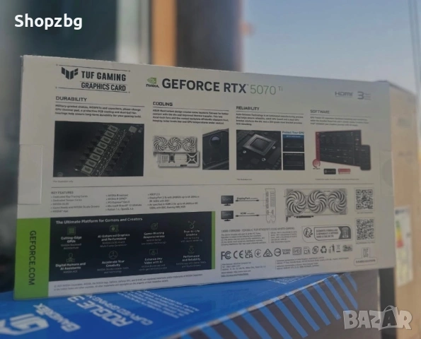 ASUS TUF GAMING GEFORCE RTX 5070 TI 16GB GDDR7 WHITE OC EDITION, снимка 2 - Видеокарти - 53662408