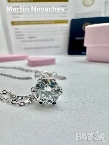 Сребърно колие с мойсанит (Диамант) 1 карат, снимка 13 - Колиета, медальони, синджири - 53503895