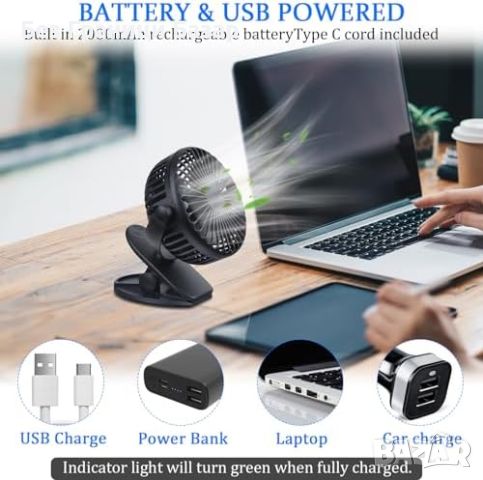Нов Настолен USB вентилатор с клипс, 3 скорости, преносим и тих, снимка 3 - Други стоки за дома - 46446145