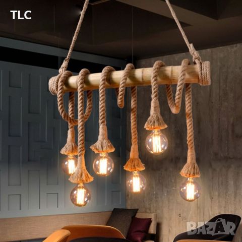 Бамбукова електрическа висяща лампа, снимка 1 - Лампи за таван - 45905751