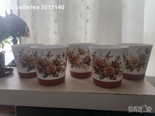 Комплект от 5 броя саксии за цветя, ръчно украсени 15 см, снимка 3 - Други стоки за дома - 53681357