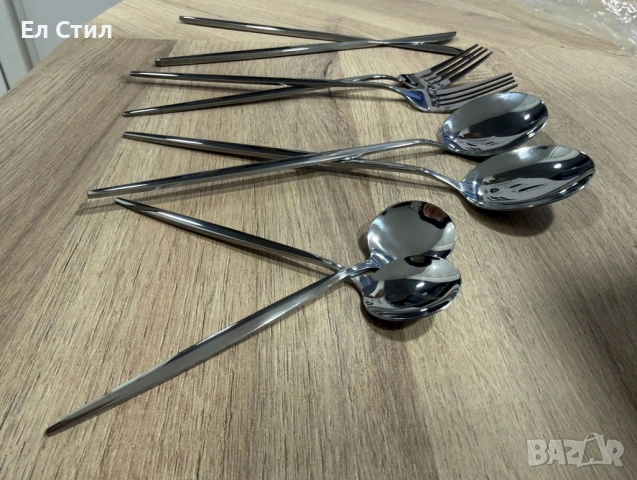 Комплект прибори за хранене в сребрист цвят от 24 части с луксозен дизайн и магнитна кутия, снимка 8 - Прибори за хранене, готвене и сервиране - 53567710