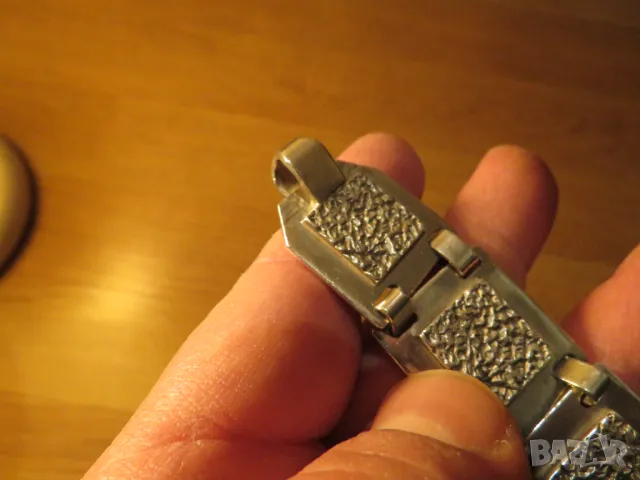 Старинна масивна мъжка сребърна гривна със здрава плетка и ковано сребро., снимка 4 - Гривни - 50026248