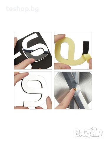 Стенен самозалепващ се часовник с 3D числа, сребърен, Relaxdays, снимка 3 - Стенни часовници - 53715997